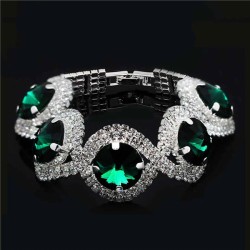 Platinum coated with sparkling green crystals modern bracelet